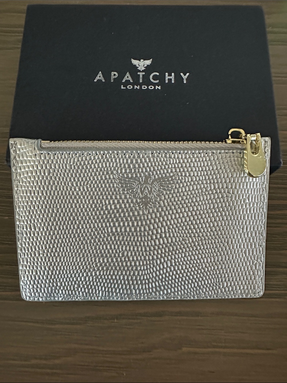 APATCHY London Silver Metallic Card Pouch with Gold Zip